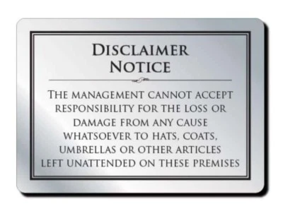 MILETA Disclaimer Sign No Responsibility Notice for Loss of Hats and Coats