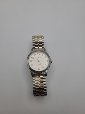 Vintage CG Silver Gold Toned Quartz Stainless Steel Stretch  display picture 1