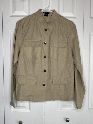 Linen Blend Blazer Jacket West End Full Button Lightweight Flap Pockets Sz M