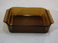 Vtg Anchor Hocking Amber Glass 8" Square 1-1/2 qt Baking Dish 435, USA rr