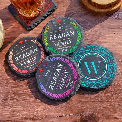 Custom Made Monogram Personalized Slate Stone Drink Coasters Set