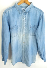 Levi's Shirt Men's XL Blue Denim Button Front Long Sleeve Distressed Faded