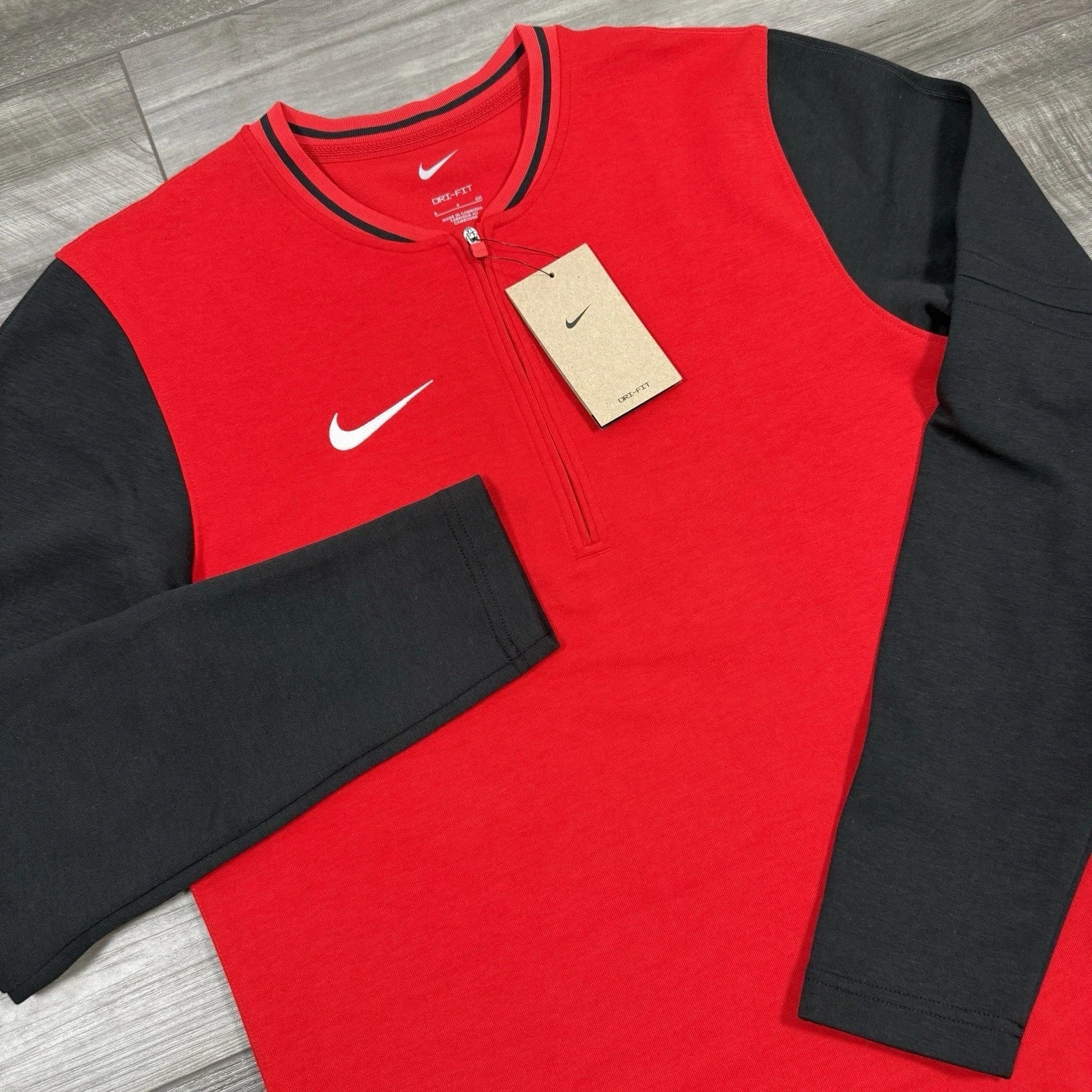 Nike Dri-Fit Long Sleeve 1/2 Zip Raglan Pullover Red Black FJ9549 Men's Size M