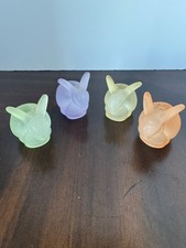 Frosted Glass Bunny Votive Candle Holders Set of 4 Easter Pastel Decor