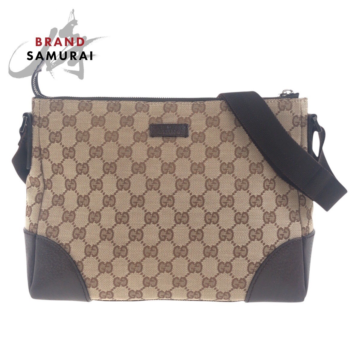 RARE GUCCI GUCCI Beige Brown Silver Hardware GG Canvas Leather 114273 Shoulder B