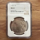 1922-P  $1 PEACE SILVER DOLLAR  "PHILADELPHIA MINT"  NGC MS61