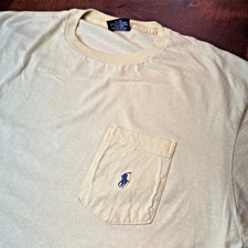 VTG Polo Yellow Ralph Lauren Mens Med Pocket T-Shirt Single Stitch Preppy - USA