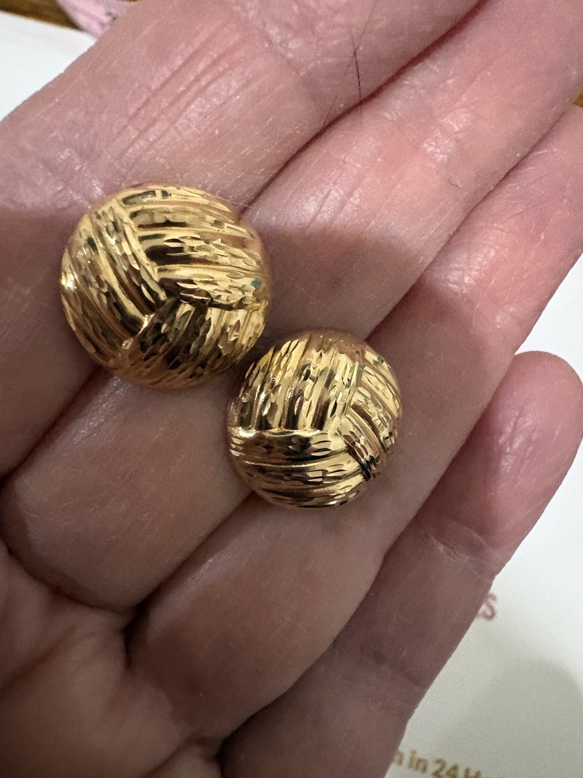 Solid 14K Yellow GOLD Button Stud Earrings - image 2