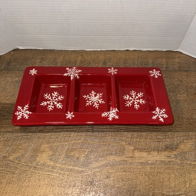 Ambiance Xmas Ceramic Winter Frost Appetizer Dish 13  x 6  x 1.5  Hors D oeuvre