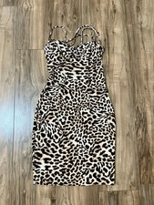 GUESS Women's Leopard Print Bodycon Dress Strappy Sleeveless Zip Size S