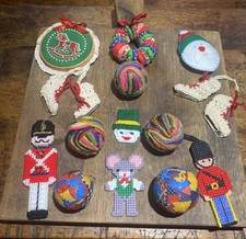 VTG Lot 14 Handmade Needlepoint Sewn Knitted Patchwork Christmas Tree Ornaments