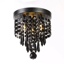 Mini Chandelier 3 Lights Black Crystal Chandelier Lighting,Elegant Modern Flu...