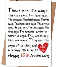 HEJOYN 15th Anniversary Card for 8 x 5.3 inches, Happy Anniversary-109
