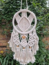 Macrame dream catcher. White. Neutral. Beads. Wall Hanging