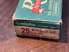 Vintage Remington 25 Auto Pistol Ammunition Box 6.35 Remington Empty Box