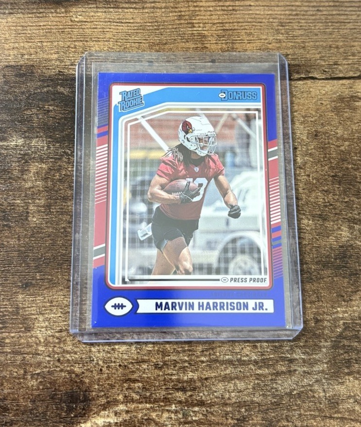 Marvin Harrison Jr 2024 Donruss Rated Rookie RC Blue Press Proof Cardinals