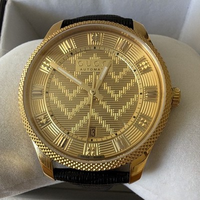 Gucci YA126340 Automatic 40mm Gold Dial/Case Black Leather Date 50m Paid $2,000!