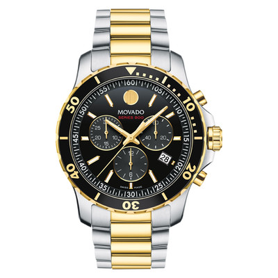 Movado 2600146 Wrist Watch for Men Chronograph Black Dial Two Tone 800 Series