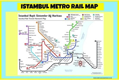 Subway Metro Public Transit Map Of Istambul Metro Rail Map 18x24''  Wall Map