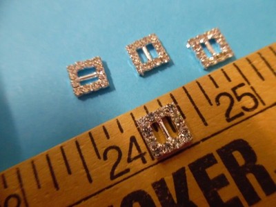 TINY SQUARE RHINESTONE BUCKLES~SILVER SET~3/8''~6PC's~ BARBIE, GENE, TYLER, ECT.