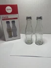 Vintage Green Glass Coca-Cola Coke Mini Bottle Salt and Pepper Shakers Clear