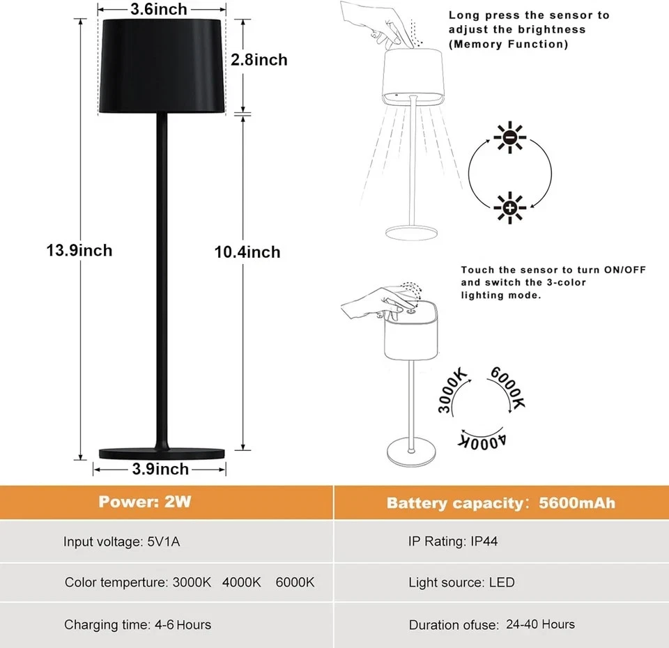 2 Pack Cordless Table Lamp Rechargeable, 5600Mah Battery Operated LED Table Lamp - Image 4 of 4