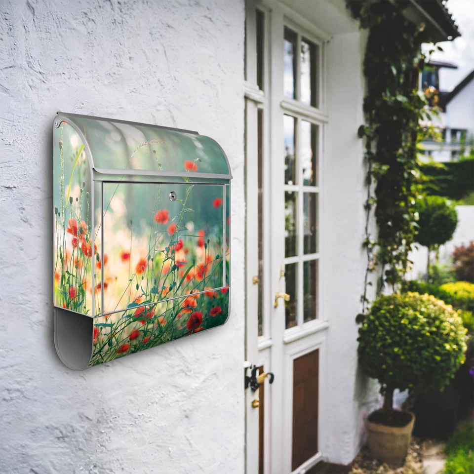 Design Briefkasten Mailbox mit eigenem Namen und Zeitungsfach Motiv Waldmohn - Bild 2 von 4