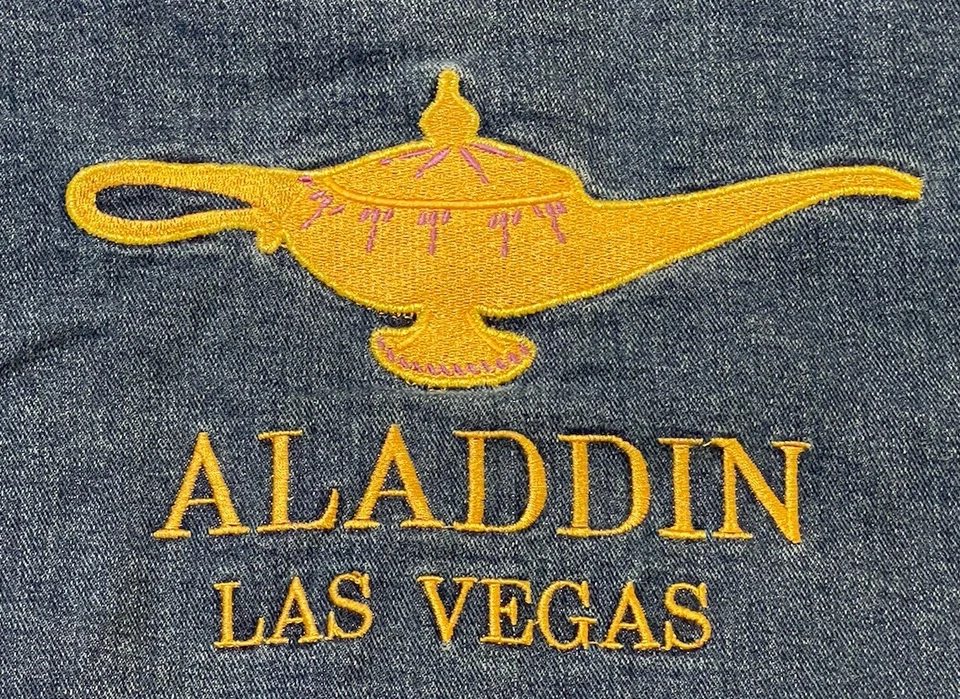 Vtg Aladdin Casino Las Vegas Jean Jacket Embroidered Logo Denim Men’s XL - Image 2 of 4