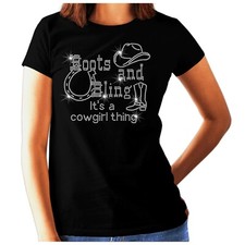 Cowgirl Hat Rhinestone Ladies t shirt - Country Line Dancing  - Any Size 6-24