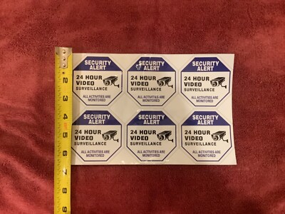 6- 3x3 Security Alert 24 Hour Surveillance Sticker
