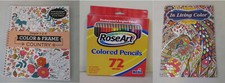 Mixed Lot - RoseArt Colored Pencils 72 and Two Adult Coloring Books