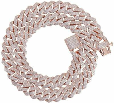 #ad Men#x27;s Rose Gold Plated Ice Out Stainless Steel Miami Cuban Link Bracelet Chain $69.55