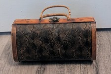 Vintage 1950's Wooden Purse, Floral Embossed Exterior Pattern