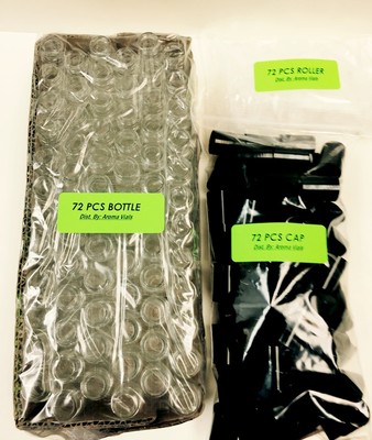 72 Bottles PLAIN 1/3 oz 10ml Clear Glass Roll on W/BLACK Cap & Roller