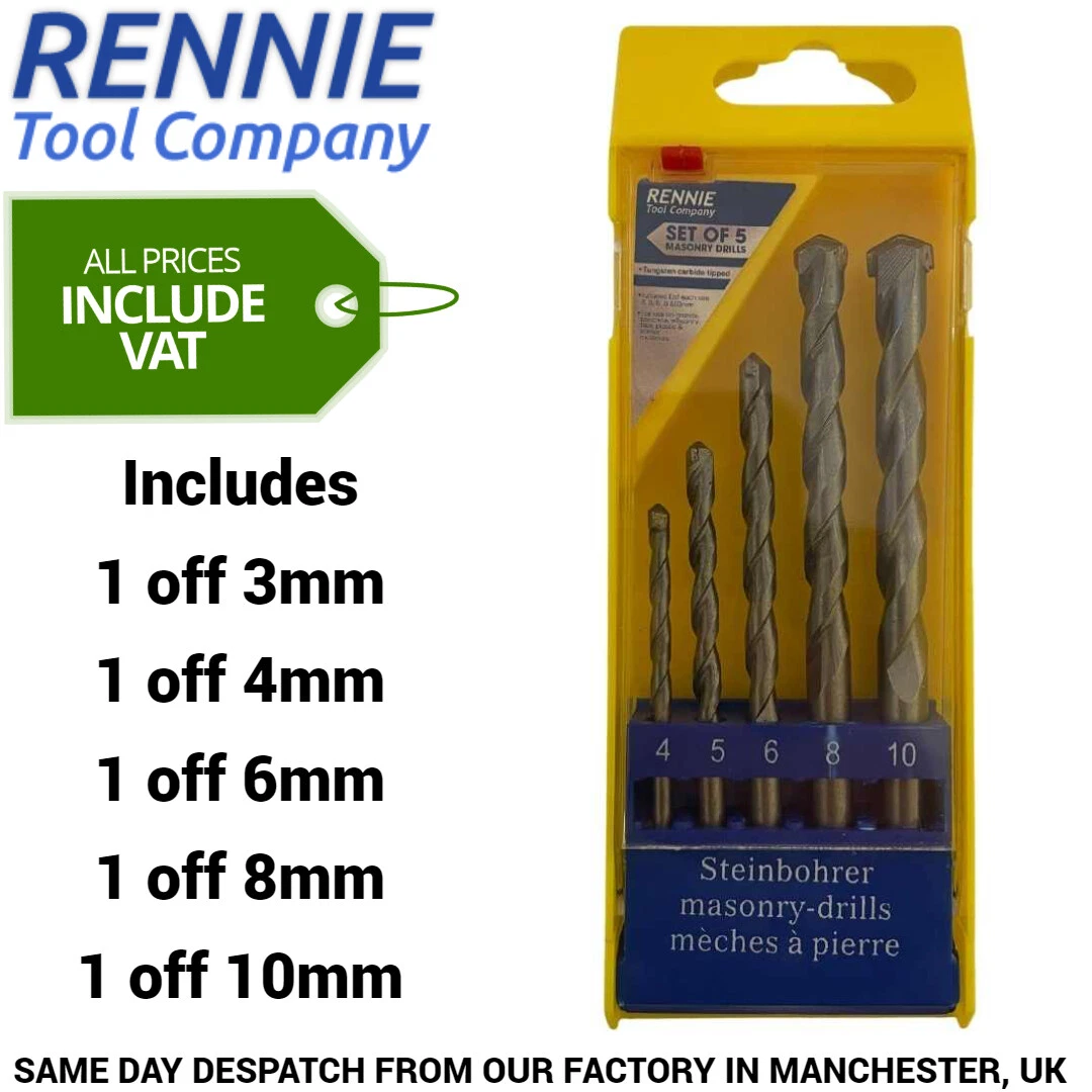 5pc Masonry Drill Bit Set for Brick Block Stone Includes 4mm 5mm