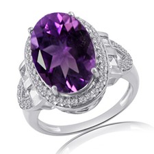 7.28Ct Oval Cut Amethyst  White Topaz Sterling Silver Solitaire Engagement Ring