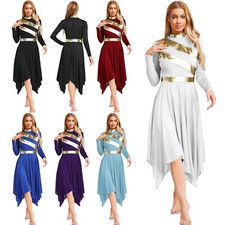 US Women Liturgical Praise Dance Dress Long Sleeve Lyrical Dancewear Church Robe
