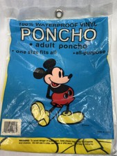 Vintage Disney Waterproof Vinyl Mickey Mouse Rain Adult One Size Poncho Yellow
