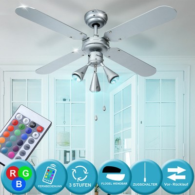 Led Decken Ventilator Rgb Farbwechsel Lampe Chrom Fernbedienung Kuhler Lufter