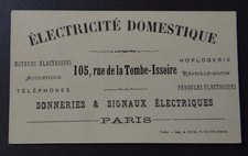 Visitenkarte ELEKTRIZITÄT HAUSHALT Uhrmacherei Telefon PARIS old visit card