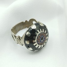 Tuareg Ring Tribal jewelry Africa silver ring set with chevron bead and black