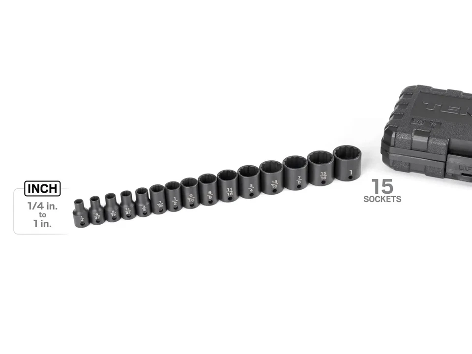TEKTON 3/8 Inch Drive 12-Point Impact Socket Set, 15-Piece (1/4-1 in.) SID91304 - Image 2 of 4