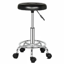 Round Rolling Stool with Foot Rest Swivel Height Adjustment Salon Massage Chair