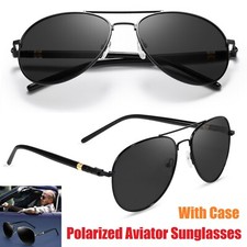 Metal Aviator Sunglasses Driving Sport Outdoor Men's Polarized Sunglasses w/Case