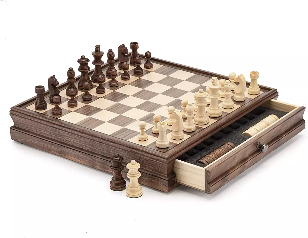  15 Inch Wooden Chess and Checkers Set 2 in 1 Checkers