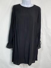 H&M Women’s Sz 8 Black Sheer 1 Button back Flare Long Sleeve Shift Dress
