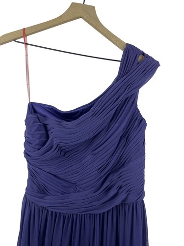 Monique Lhuillier Women's 8 One Shoulder Cut Out Ruched Pleated Chiffon Gown - Picture 2 of 15