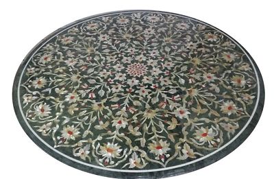 36 '' Grün Marmor Table Top Inlay Arbeit Semi Precious Steine Kunst Handmade