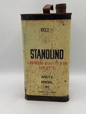 STANDARD OIL STANOLIND LIQUID PARAFFIN WHITE MINERAL OIL 1 GALLON ANTIQUE TIN
