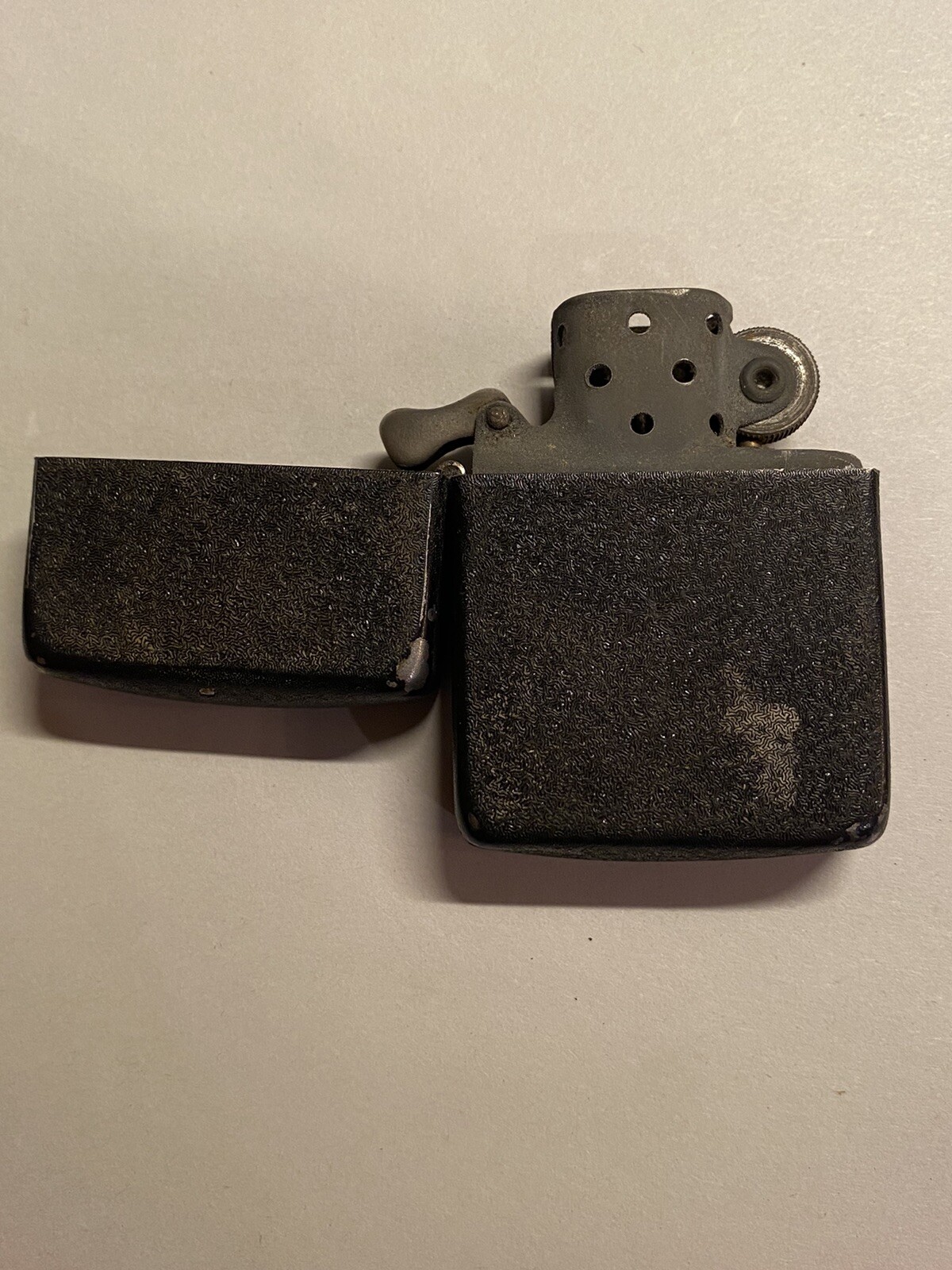Vintage WW2 Black Crackle Zippo Lighter 3 Barrel 1940s 14 Hole Insert
